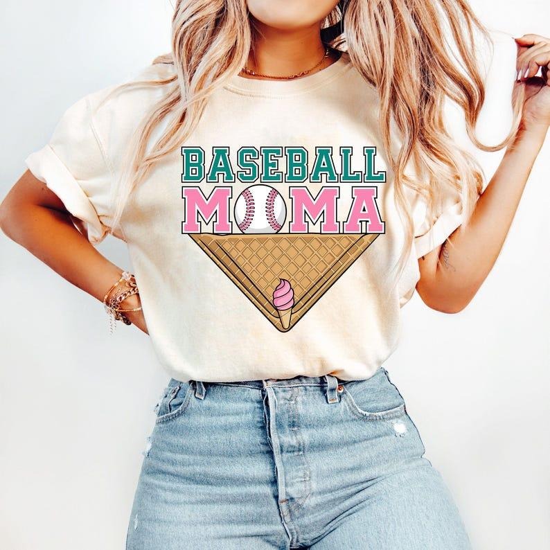 Ice Cream Drip Baseball Mama Tee, Retro Sport Mom Look, Trendy Print