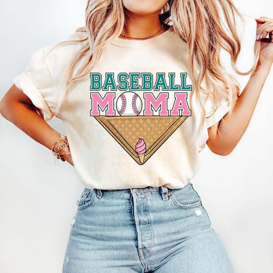 Ice Cream Drip Baseball Mama Tee, Retro Sport Mom Look, Trendy Print