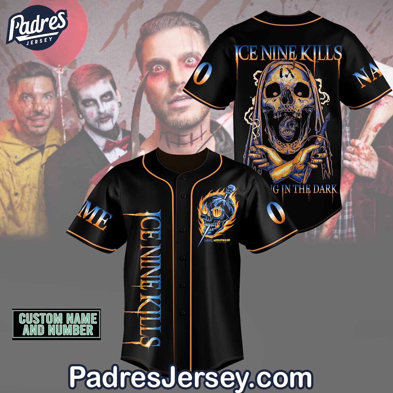 Ice Nine Kills Band Baseball Jersey Outfit - Custom Name - Padres Jersey Oasis: Elevate Your Baseball Style... (Image 1)
