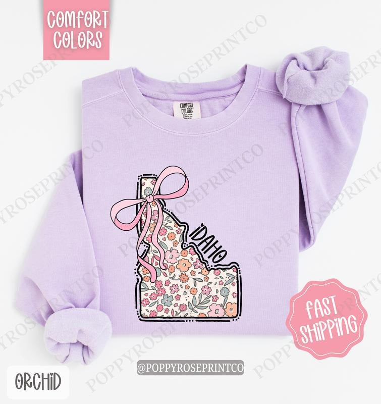 Idaho Floral Comfort Colors Sweatshirt, Idaho Sweatshirt, Cute Bow Idaho Sweatshirt