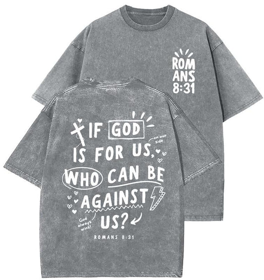 If God Is For Us Unisex Washed T-Shirt, Christian Tshirts, Vintage 90s Graphic Tee, Gift Top Womenswear Cotton Mineral Color