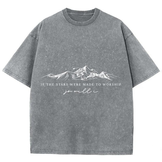 If The Stars Were Made To Worship Unisex Washed T-Shirt, Christian t shirts, Christian Jesus  t shirts, Vintage 90s Graphic Tee Gift Cotton Top, Mineral color