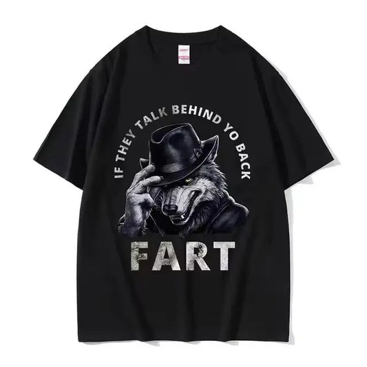 If They Talk Behind Your Back Fart Wolf Vintage Graphic Tee Funny Literally Me Vintage Short Sleeve T-shirts Men's Oversized Cotton T-shirt Menswear