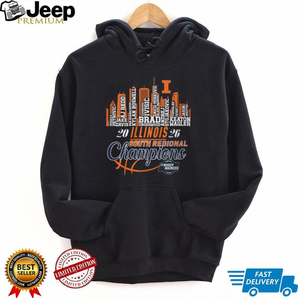 Illinois Fighting Illini 2026 South Regional Champions Roster Skyline T Shirt