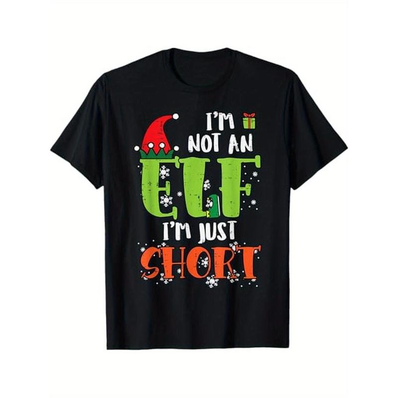 Im Not An Elf Just Short Funny Christmas Xmas Men T-Shirt, 100% Cotton, Gifts for Men Dad Husband Grandpa, S-XXXL, Black Made in USA