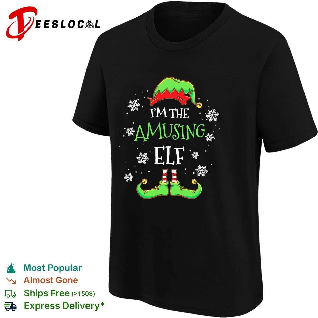 I’m the amusing elf hat and shoes snowflakes shirt