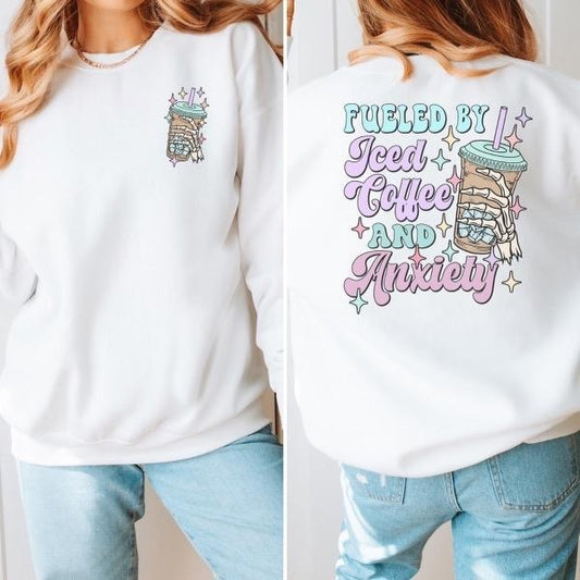 Imperial The Label Fueled by Iced Coffee and Anxiety Design | Perfect for Coffee Lovers, Gifting & Daily Wear | Comfort Colors Tee or Unisex Sweatshirt | Funny, Relatable Graphic Apparel Comfortable Fleece