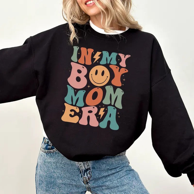 In My Boy Mom Era T-Shirt Sweatshirt Hoodie- Perfect Gift for Mother's Day, Mothers Day Gift, Mama Shirt, Best Mama Shirt from Daughter, Gift for Best Mom