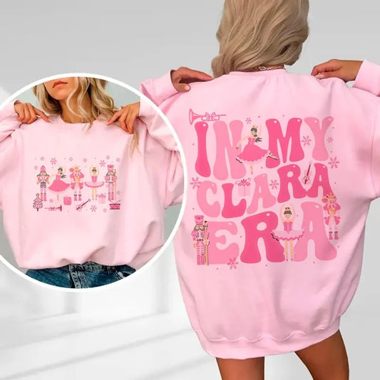 In My Clara Era Nutcracker Sweater, Pink Holiday Shirt, Christmas Tee - Fabric, Pullover
