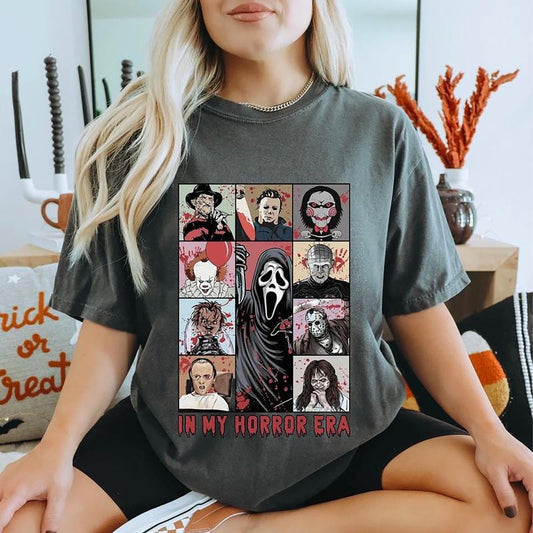 In My Horror Era Shirt, Horror Characters Sweatshirt, Horror Movie T-Shirt, Trendy Halloween Tee, Oversized Spooky Season Shirt, Ghostface Sweatshirt