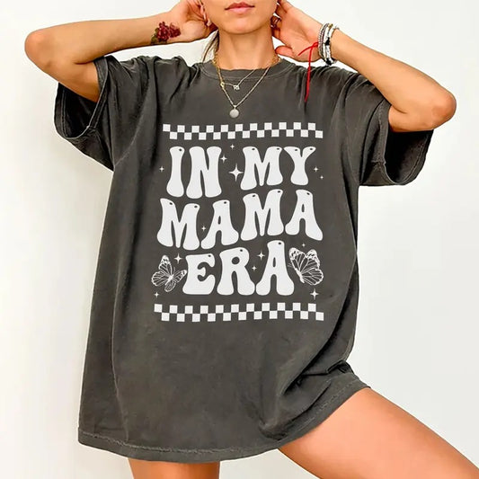 In My Mama Era Shirt, Mom Life T-shirt, Cute Mom Graphic Printed T-shirt, Mama Tee, Vintage Groovy Mom Comfort Shirt, Mother's Day Shirt, Gifts For Mom, Women's Tops Womenswear Cotton Fabric Relaxed Fit Chic Style