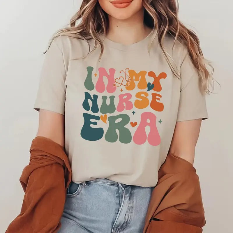 In My Nurse Era T-shirt, Retro Concert Shirt, Gift For Nurse, Cool Nurse Shirt, Nurse Graduation Gift, Registered Nurse, ER Nurse Casual Cotton