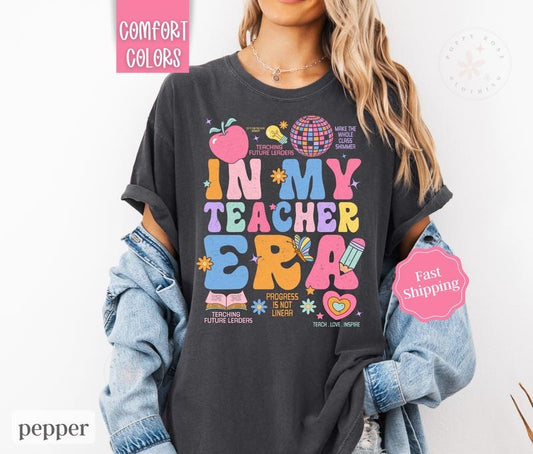 In My Teacher Era Shirt Comfort Colors, Teacher Tshirt, Gift For Teacher Cotton Oversized Womenswear Tee