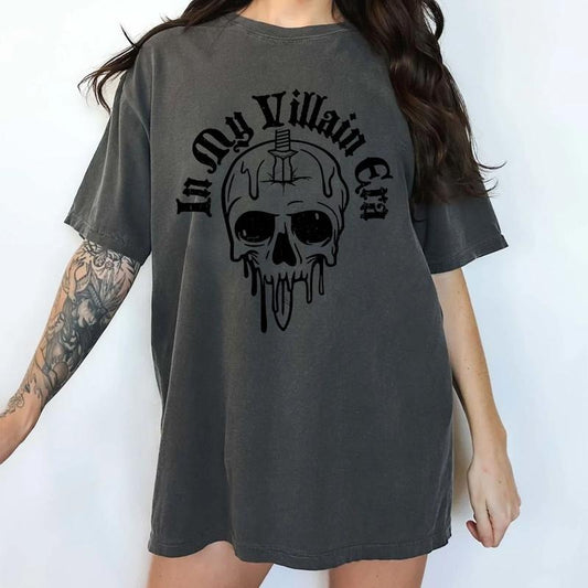 In My Villain Era Shirt, Gothic Shirt, Goth Villain Shirt, Vintage Funny Unisex Graphic Printed T-shirt, Creepy Skull Unisex Streetwear, Casual Style, Cotton Fabric Tees For Women, Unisex Soft Fabric Tops, Daily Basic Womenswear