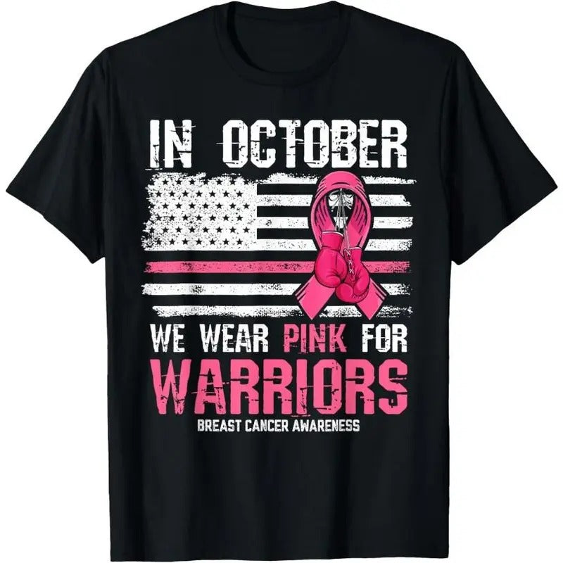 In October We Wear Pink For Warriors Breast Cancer Awareness T-Shirt Hoodie, Sweatshirt | WearSparks.com