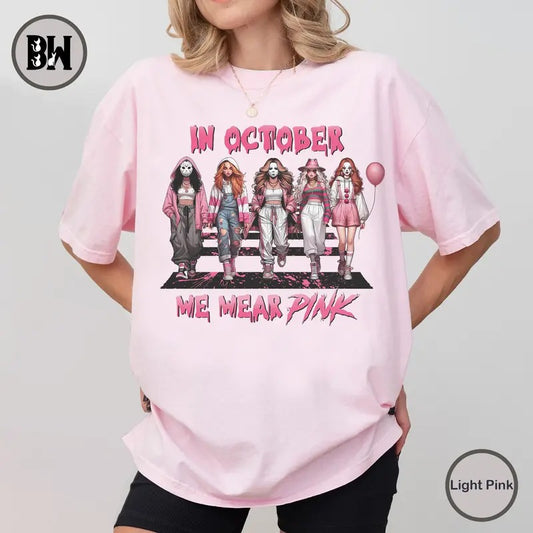 In October We Wear Pink Shirt, Pink Breast Cancer Shirt, Breast Cancer Survivor Shirt, Pink Slasher Movie Shirt, Halloween Shirt, Horror Movie Shirt