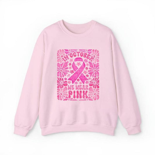 In October we wear pink Sweatshirt, breast cancer, cure, fall, autumn, boho flowers, trendy, preppy T-Shirts, Hoodie