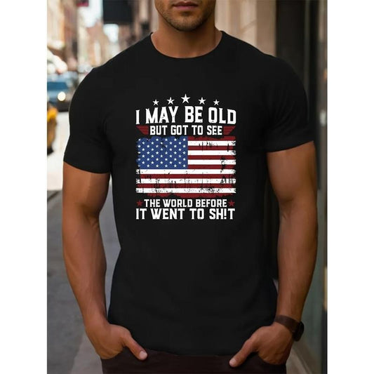 Independence Day, men's boutique hick pure cotton T-shirt, fashionable and casual combed pure cotton short sleeved round neck T-shirt, summer new comfortable with a certain thickness wearing T-shirts for men's clothing Made in USA
