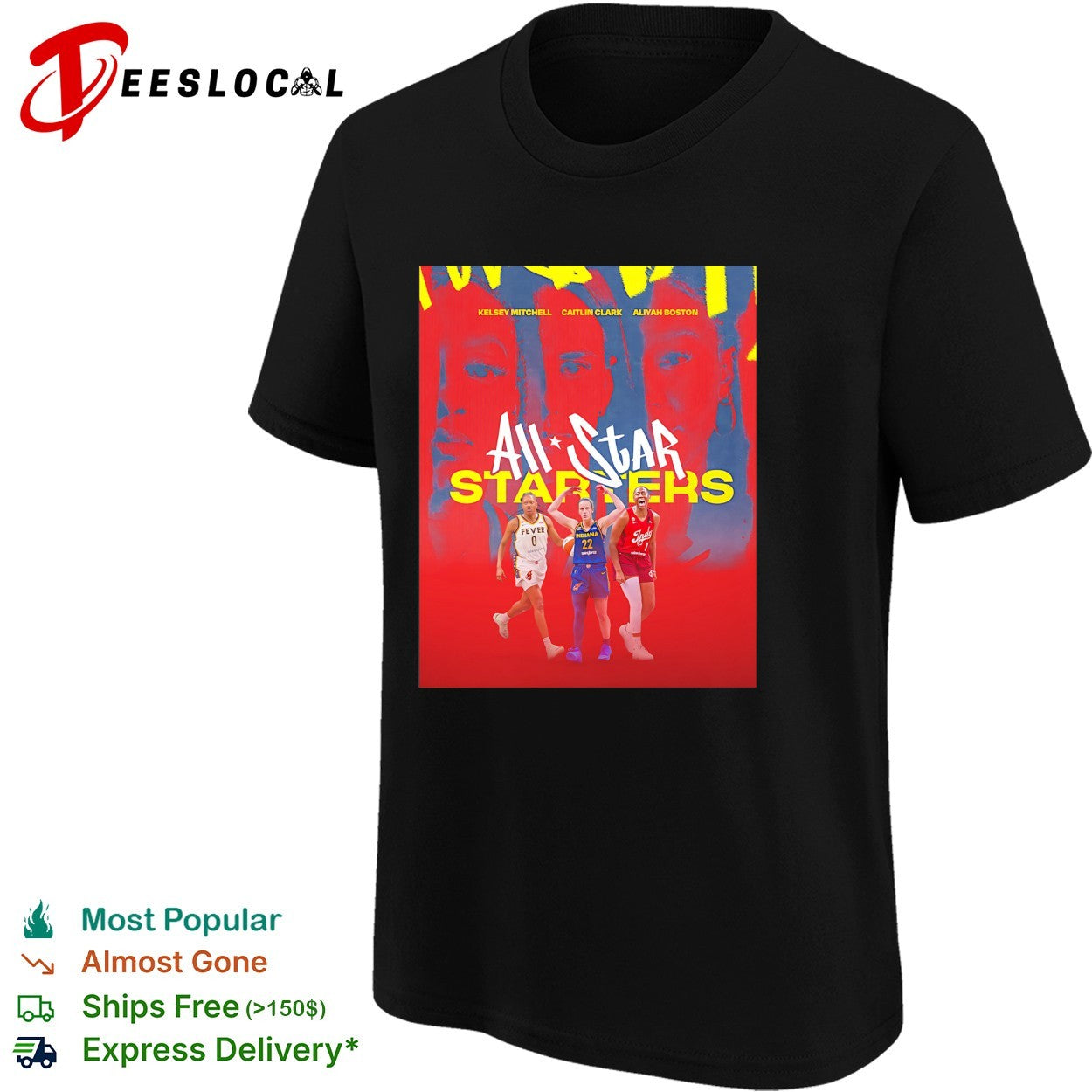 Indiana Fever Caitlin Clark Kelsey Mitchell Aliyah Boston all star starters shirt