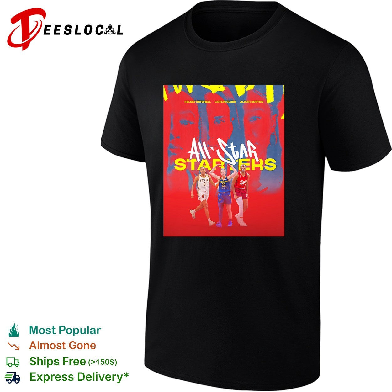 Indiana Fever Caitlin Clark Kelsey Mitchell Aliyah Boston all star starters shirt
