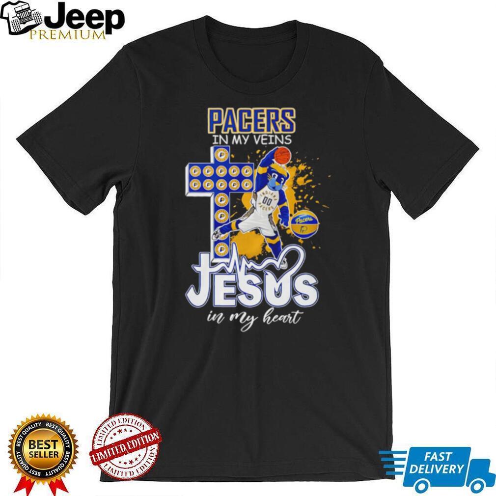 Indiana Pacers Basketball Boomer Mascot Cross Jesus In My Heart Fans Vintage Men T Shirt