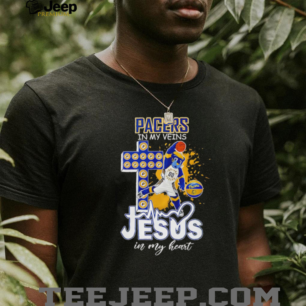 Indiana Pacers Basketball Boomer Mascot Cross Jesus In My Heart Fans Vintage Men T Shirt