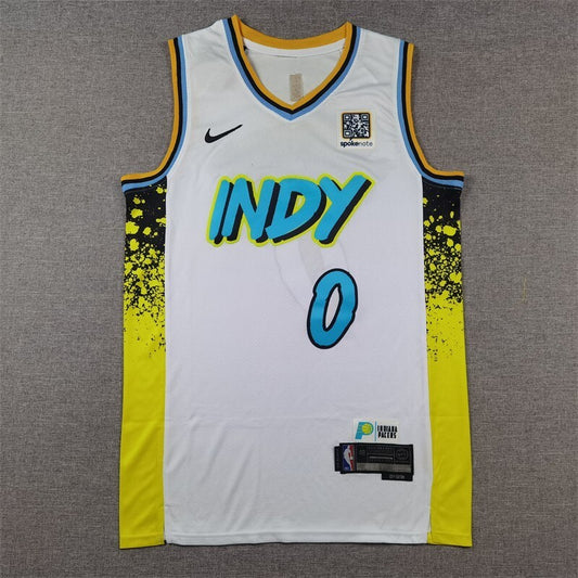 Indiana Pacers #0 Tyrese Haliburton Pacers 0 White City Edition s-xxl Style 2