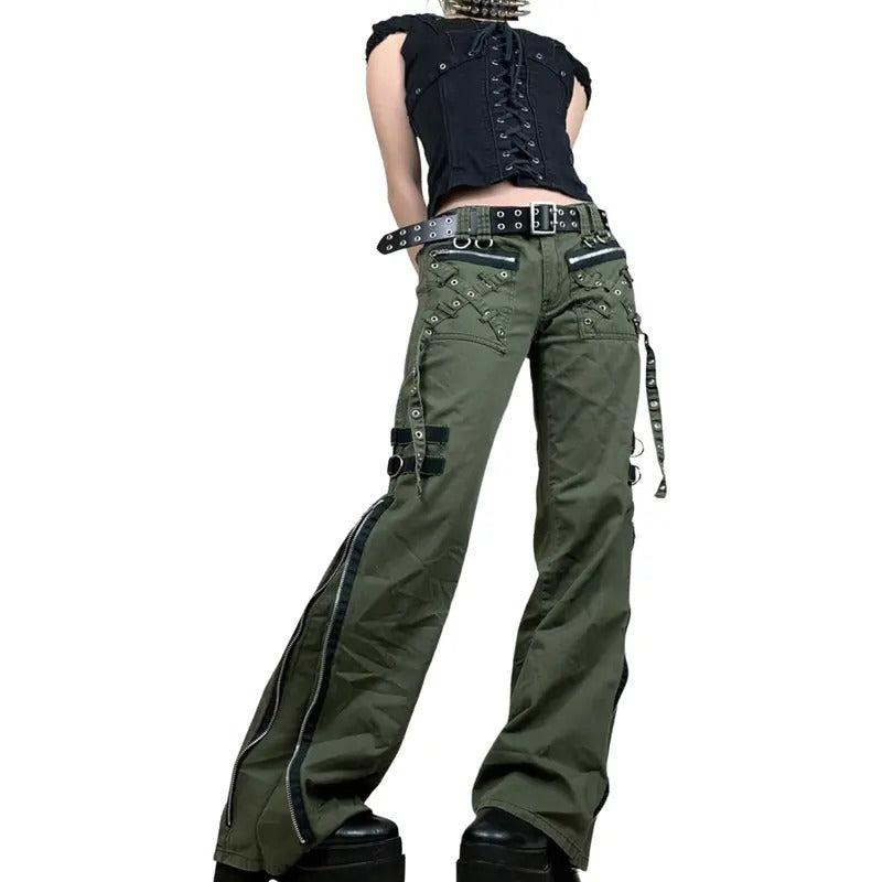 Indie Aesthetics Pants for Women Gothic Punk Wide Leg Long Length Trousers Y2k Vinatge Loose Casual Cargo Pants Streetwear