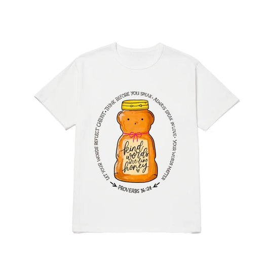 Inspirational Christian Bible Verse Print Tee Kind Words Are Like Honey Trendy Coquette Unisex Cotton T-Shirt Hoodie,...