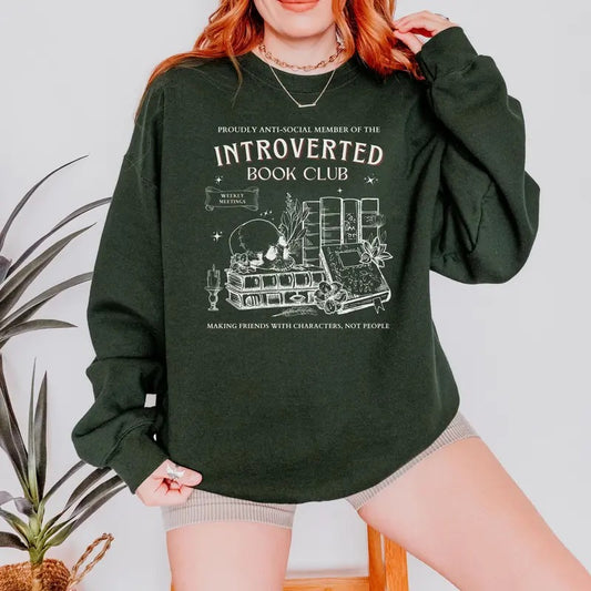 Introvert Book Club Sweatshirt, Antisocial Bookclub Hoodie, Vintage Bookworm Shirt, Bibliophile Booktok Bookstagram Gift, Romantasy Book Loving Merch Unisex Soft Comfort Crewneck Pullover Long Sleeves Graphic Fabric Sweater