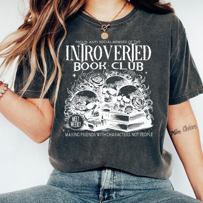 Introverted Book Lover T-Shirt, Antisocial Book Club Sweatshirt, Bookish Hoodie, Reading Nerd Merch, Librarian Shirt, Booktrovert Unisex Tee