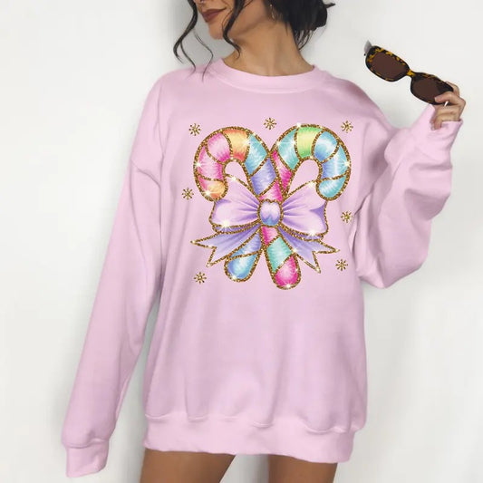 Iridescent Candy Cane- DTF Print Unisex Sweatshirt, Christmas Crewneck, Womenswear Graphic Womenswear Graphic Womenswear Graphic