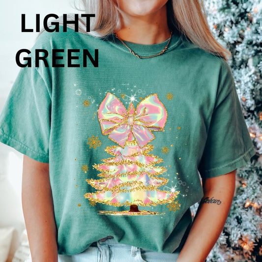 Iridescent Shimmer Christmas Tree Shirt~ Unisex Apparel Relaxed Fit Printed In The USA Clothing Womenswear Casual Comfort Cotton Top Athletic