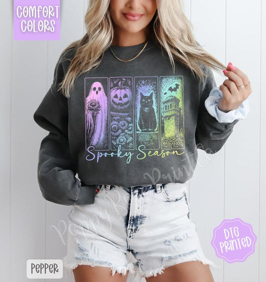 Iridescent Spooky Season Comfort Colors Sweatshirt, Trendy Halloween Crewneck
