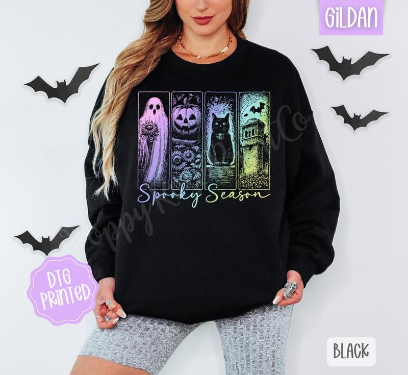 Iridescent Spooky Season Sweatshirt, Trendy Halloween Crewneck T-Shirts, Hoodie | WearSparks.com