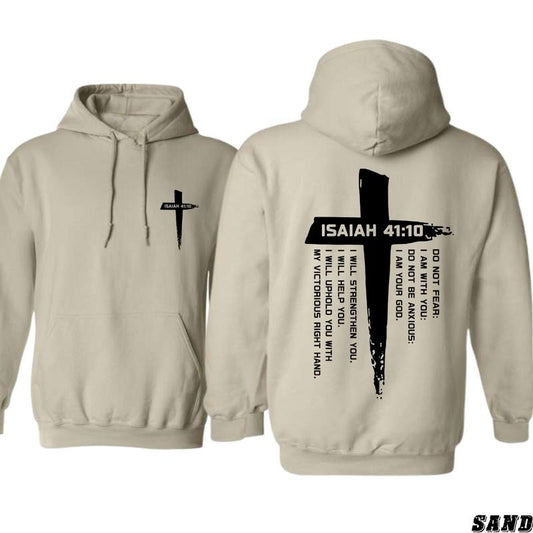 Isaiah 41:10 Cross Hoodie - Inspirational Christian Design Featuring Powerful Verse, Do Not Fear, I Am With You, Unisex Sweatshirt for Comfort and Faith, Perfect for Daily Wear and Spiritual Strength Menswear Tops