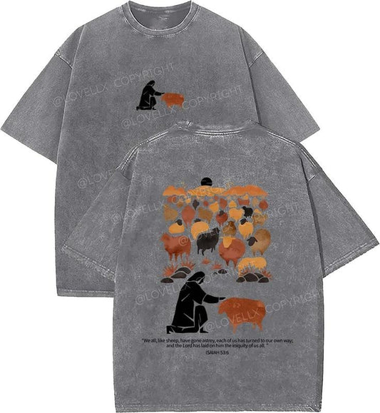 Isaiah 53_6 Unisex Washed T-Shirt, Christian t shirts, Vintage 90s Graphic Tee, Gift Top Womenswear Cotton Mineral Color