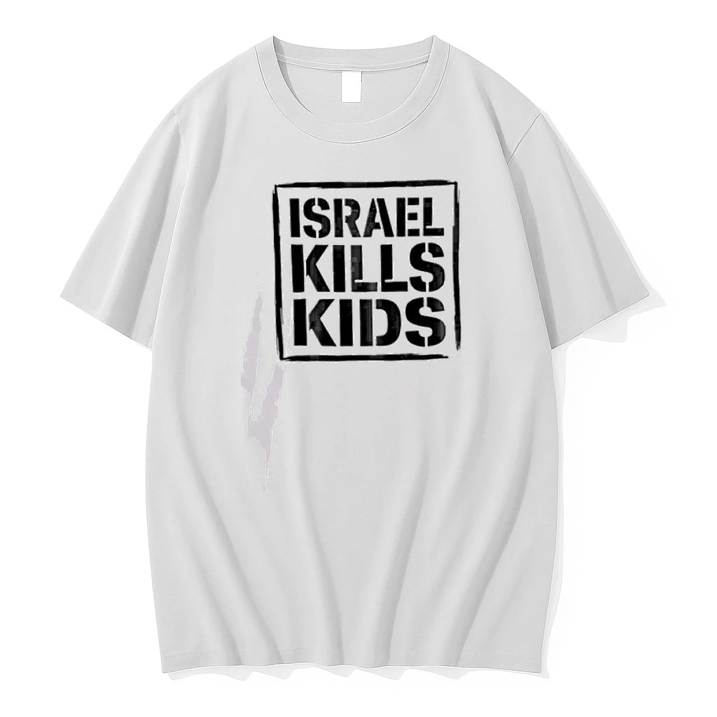 Israel Kills Kids Stencil Font Black Square Border Men Tshirts Sweater