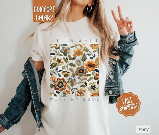It Is Well With My Soul Shirt Comfort Colors, Floral Tee for Women, Inspirational Tshirtstyle{n002}3