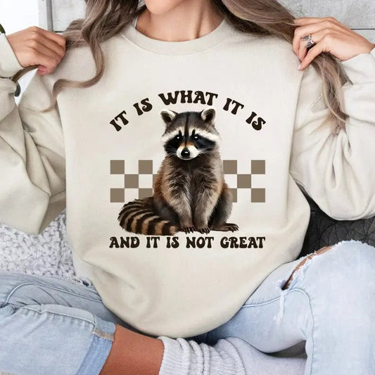 It Is What It Is And It Is not Great Sweatshirt, Vintage Racoon Meme Sweatshirt, Racoon Lover Sweatshirt, Animal Lover,...