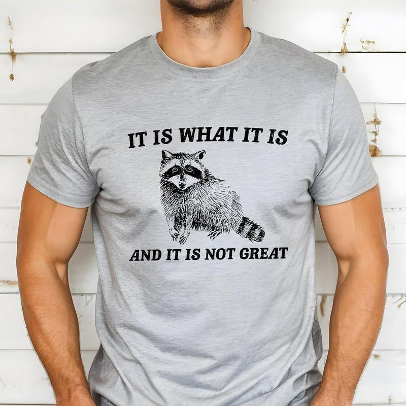 It Is What It Is And It's Not Great, Raccoon, Funny, Aesthetic, Meme Soft T-Shirt, Women's Crew Neck, Crewneck