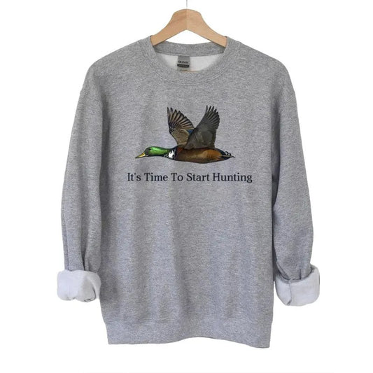 It Time To Start Hunting Sweatshirt Duck Hunting Season Graphic Vintage Mallard Duck Gift For Unisex T-shirt Hoodie Pullover Cotton