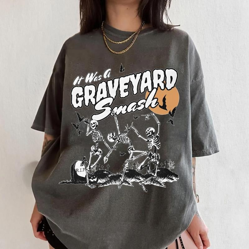 It Was A Graveyard Smash T-Shirt, Retro Skeleton Halloween Sweatshirt, Dancing Skeleton Shirt, Spooky Season Tee Shirt