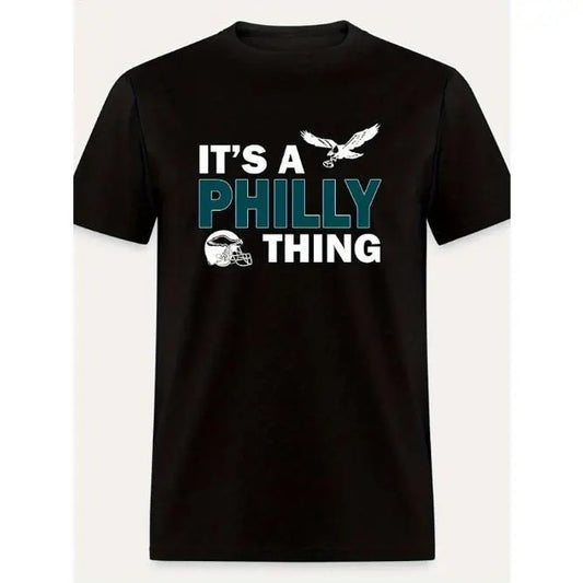 It's A Philly Thing Print Men's Comfy Cotton Short Sleeves Tee Shirt, Versatile Breathable Summer Top For Leisure & Sports Activities, Best Gift Choice Made in USA