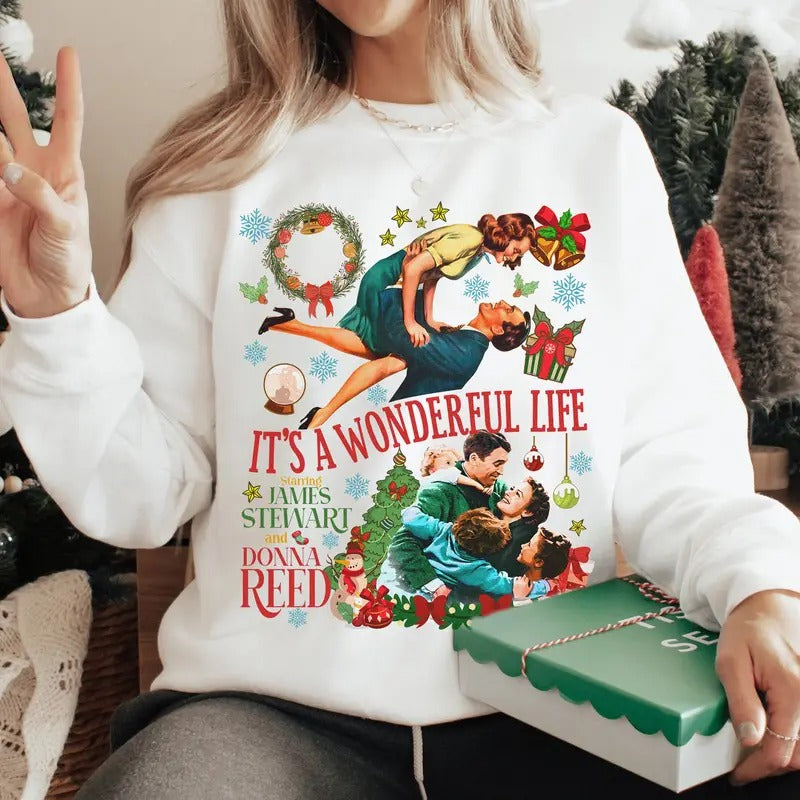 It's A Wonderful Life Shirt, Starring James Stewart And Donna Reed Shirt, Vintage Christmas Tshirt Hoodie, Sweatshirt