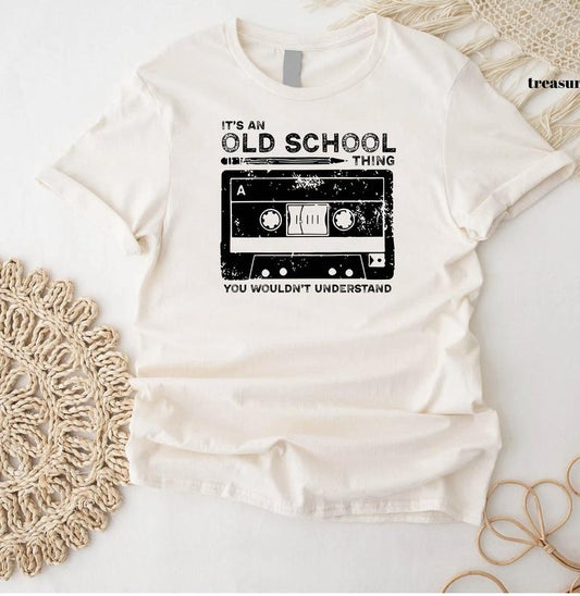 It's An Old School Thing You Wouldn't Understand,Men's Vintage Cassette Tape with Pencil Tshirt,Funny Birthday Grandpa Gift,Music Lover Gift Menswear Top Underwear Man Tshirt Streetwear Crewneck Round Neck Tropical