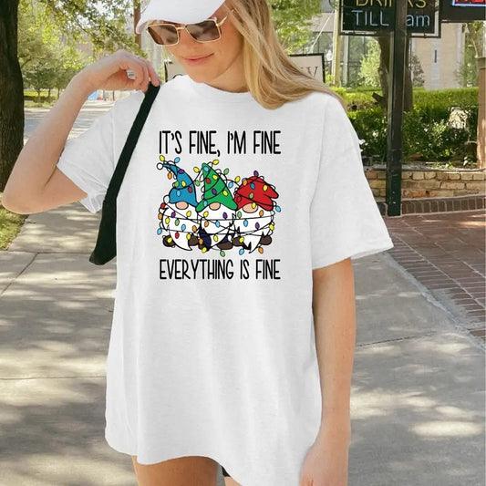 It's Fine, I'm Fine Everything is Fine Gnome Christmas Shirt, Funny Christmas Shirt, Graphic Shirt Retro Adult Shirt Vintage T-Shirt Cotton Tee Meme Shirt Trendy T-Shirt Funny Gift