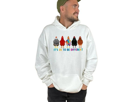It's Ok To Be Different Cute Chickens Autism Awareness Hoodie, Support Squad, Unisex Hoodie, Autism Gifts, Gifts For Teen Her Hoodie, Long Sleeve Crewneck Hoodie, Gifts For Autism Awareness Month