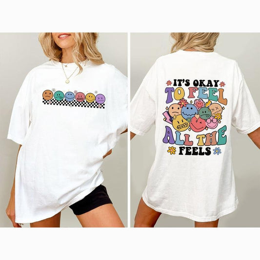 It's Okay To Feel All The Feels Shirt, Comfort Color Mental Health Shirt, Mental Health Matters Shirt, Funny Shirt For Teacher, Cute Tee, Mental Health Shirt Gifts, Gifts For Teacher, Teacher Shirts, Speech Therapy Shirt, BCBA Shirt, Women Top Breathable