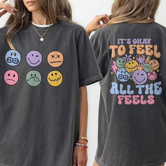 It's Okay To Feel All The Feels Shirt, Comfort Colors Mental Health Awareness Shirt, Psychologists Shirt, Therapy Shirt, Mental Health Matters, Anxiety Shirt, Motivational Shirt, Autism Awareness, Inclusion Neurodiversity Shirt Breathable Casual T-Shirt